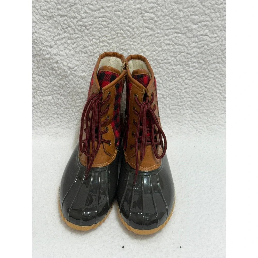 Totes Women's‎ Plaid Duck Boots Black Red Waterproof Winter Warm Size Medium